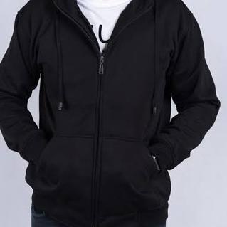 PREMIUM  Jaket Sweater Polos Hoodie ZIPPER ukuran S M L XL XXL Pria dan wanita - Hitam @