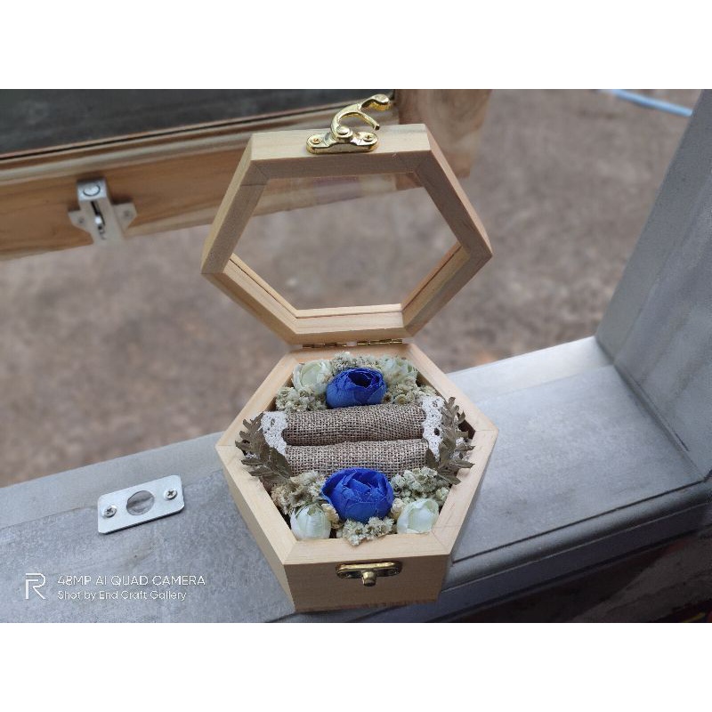 kotak cincin rustic/kayu hexagonal untuk lamaran