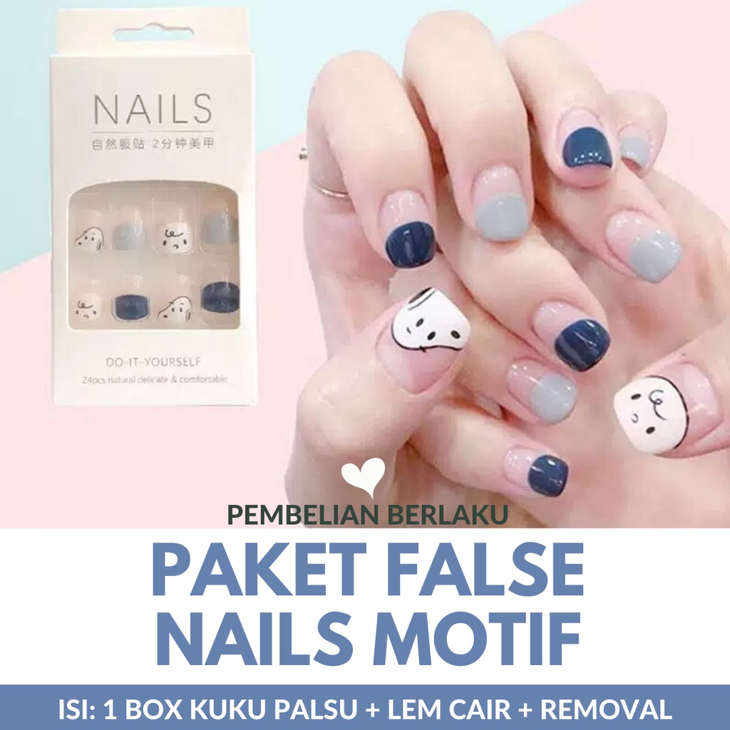 24 PCS False Nail High Quality with Pattern | Kuku Palsu Bermotif | Waterproof | Nail Art