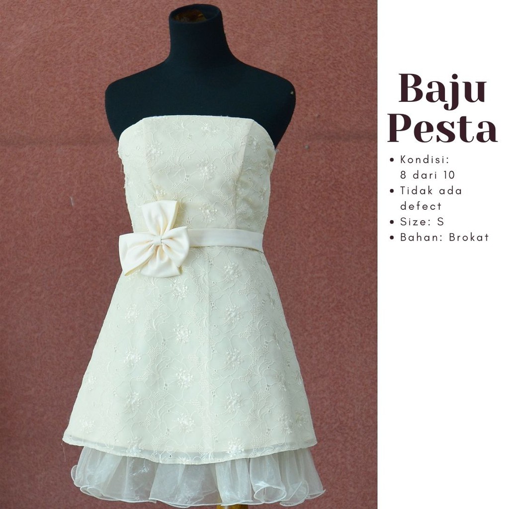 Evening Prom Mini Off White Dress Bahan Brokat