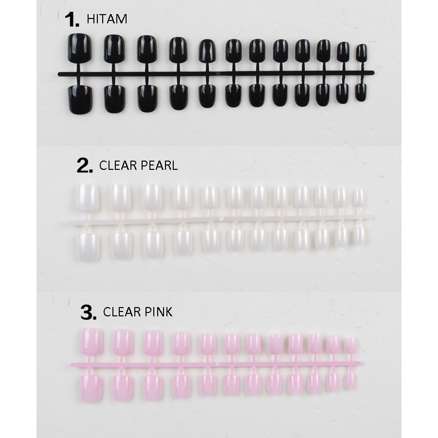 KUKU PALSU FAKE NAILS SQUARE SHORT GLOSSY STYLE 24PCS BAG 1A