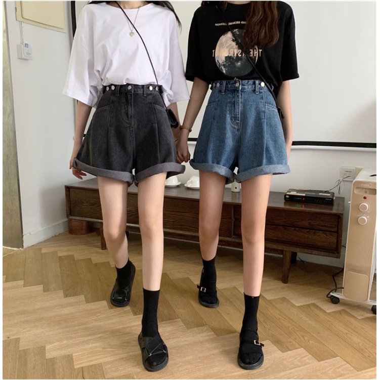 Korean Loose Highwaist Celana Jeans Pendek Wanita Fashionable (realpict)