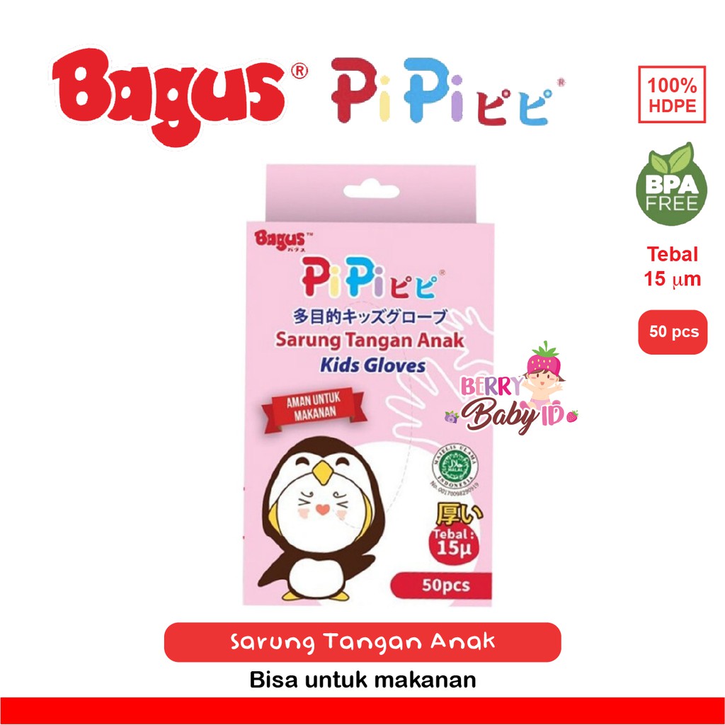 Bagus Pipi Sarung Tangan Anak Kids Plastic Gloves BPA Free 15µ Berry Mart