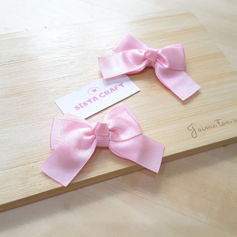 Pita Kecil Satin Jadi Pink Bahan Aksesoris Rambut Souvenir isi 12 pcs