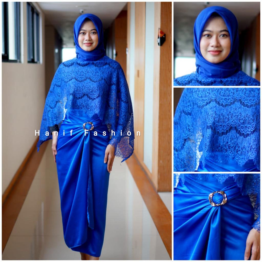 SET KEBAYA MODERN ROK LILIT CAPE BROKAT PLUS HIJAB