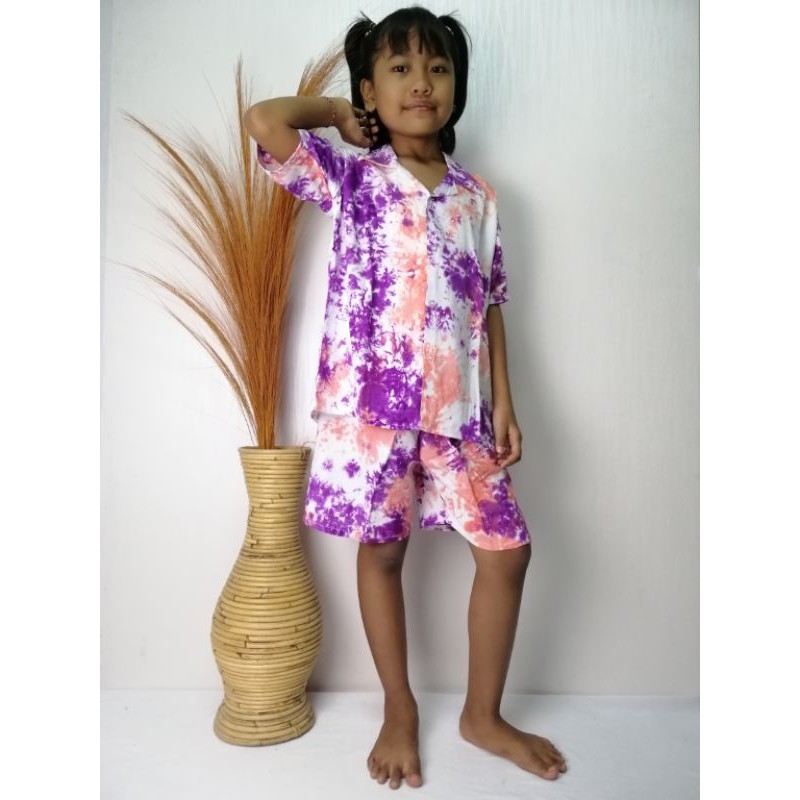 Set Pajamas Anak Tie Dye Rayon Bali Celana Pendek (2-9 th) / BALI SET / PIYAMA SET / SET ANAK