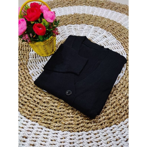 Long Cardy Kancing 3//Cardigan Saku//Cardigan Rajut Oversize-HITAM
