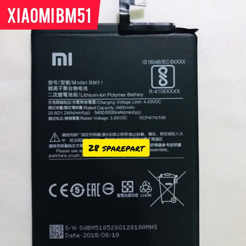 BATERAI/BATRE BM51 XIAOMI MAX 3/MI MAX 3 ORIGINAL