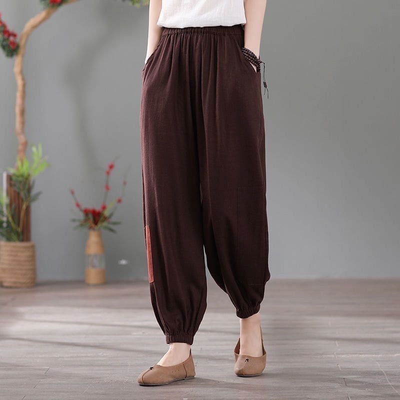 Celana Wanita Panjang Korea Joger - Kala Linen Pants Pinggang Karet - Bawahan Wanita Murah <-Choco