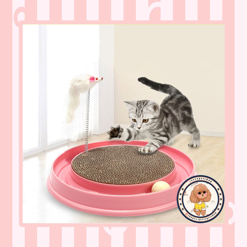 Cat Scratcher Tower Spring 3in 1 Box Cakar Dengan Spring Tikus Untuk Anjing dan Kucing