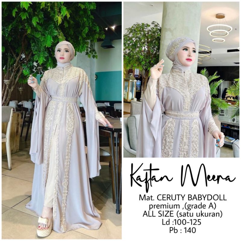 KAFTAN MEERA FREE INNER + TURBAN, KAFTAN BORDIR PAYET, KAFTAN MEWAH, KAFTAN LEBARAN