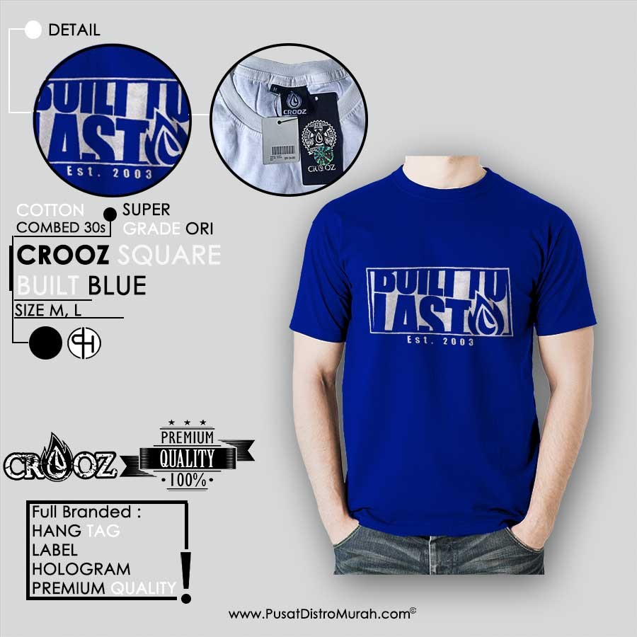Kaos Distro Grade Original Premium Terbaru Crooz Square Built Blue - Biru Termurah