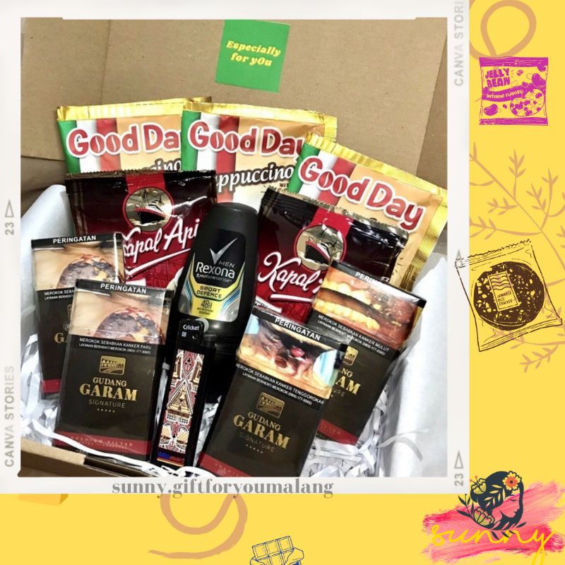 (SUNNY) HAMPERS MEN GIFT BOX SNACK THEME BLACK KADO UNIK ULTAH WISUDA ANNIV NATAL MALANG