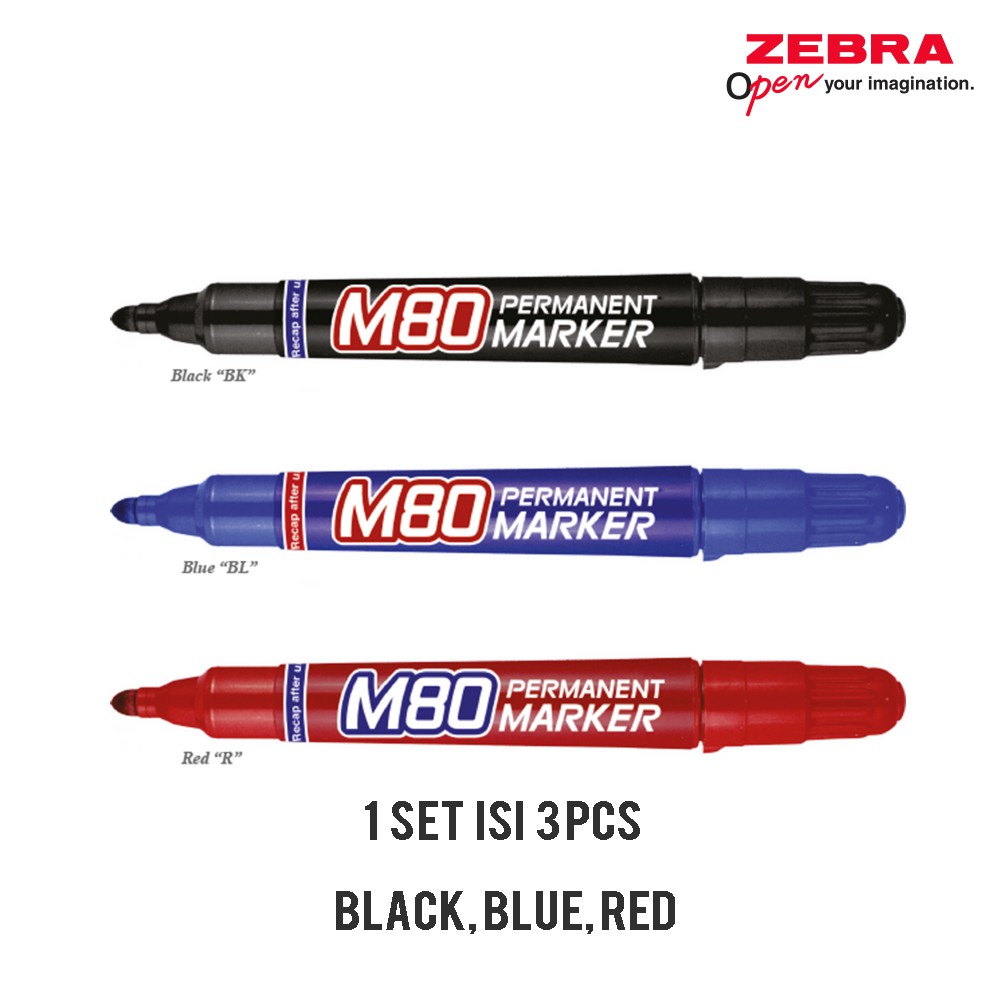 

ZEBRA M80 Mix 3 Permanent Marker Bold Tip Quick Drying and Water Resistant Spidol Warna Spidol Warna