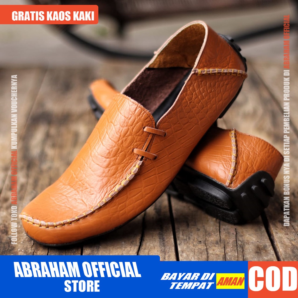 ABRHM x MOKLAY Sepatu Casual Slip On Kulit Asli Kasual Formal Pria Kerja Kantor Kondangan Anti slip Original