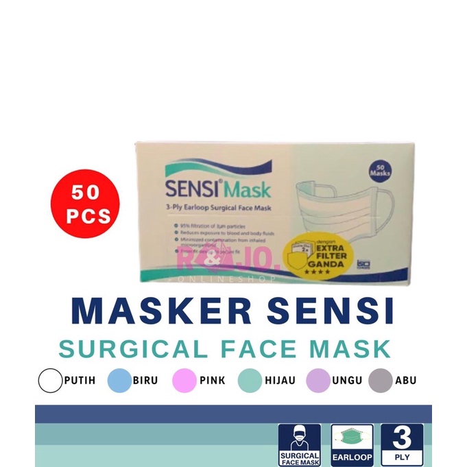 MASKER SENSI isi 50 pcs SURGICAL FACE MASK 3ply warna PUTIH