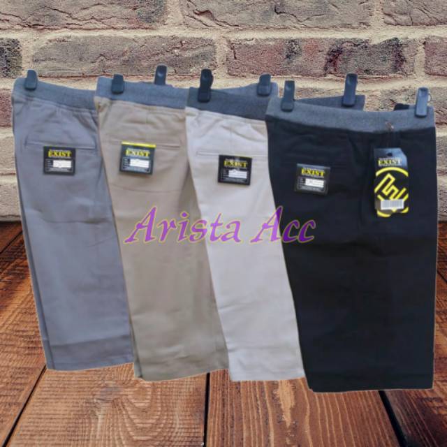 Celana Chino Pendek Pria Pinggang Karet Kolor Distro Rip Exist Premium Brand Black Grey Mocca Cream