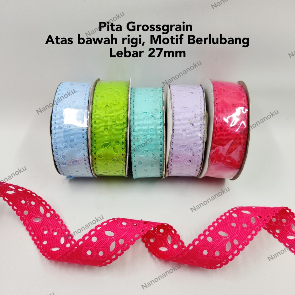 Pita Grossgrain 27 mm Motif Berlubang Atas Bawah Gelombang