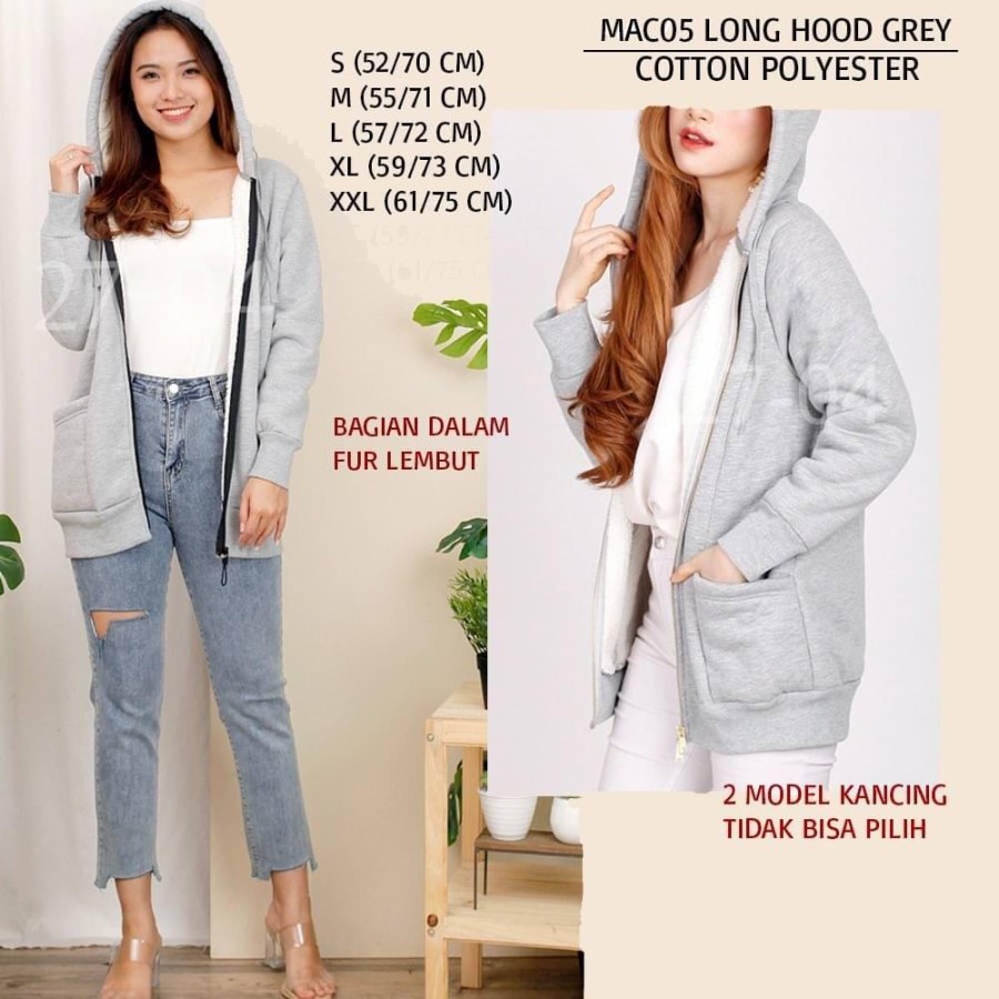 Jaket Dingin Wanita Murah Mac Japan Brand 05 Grey Long Hood