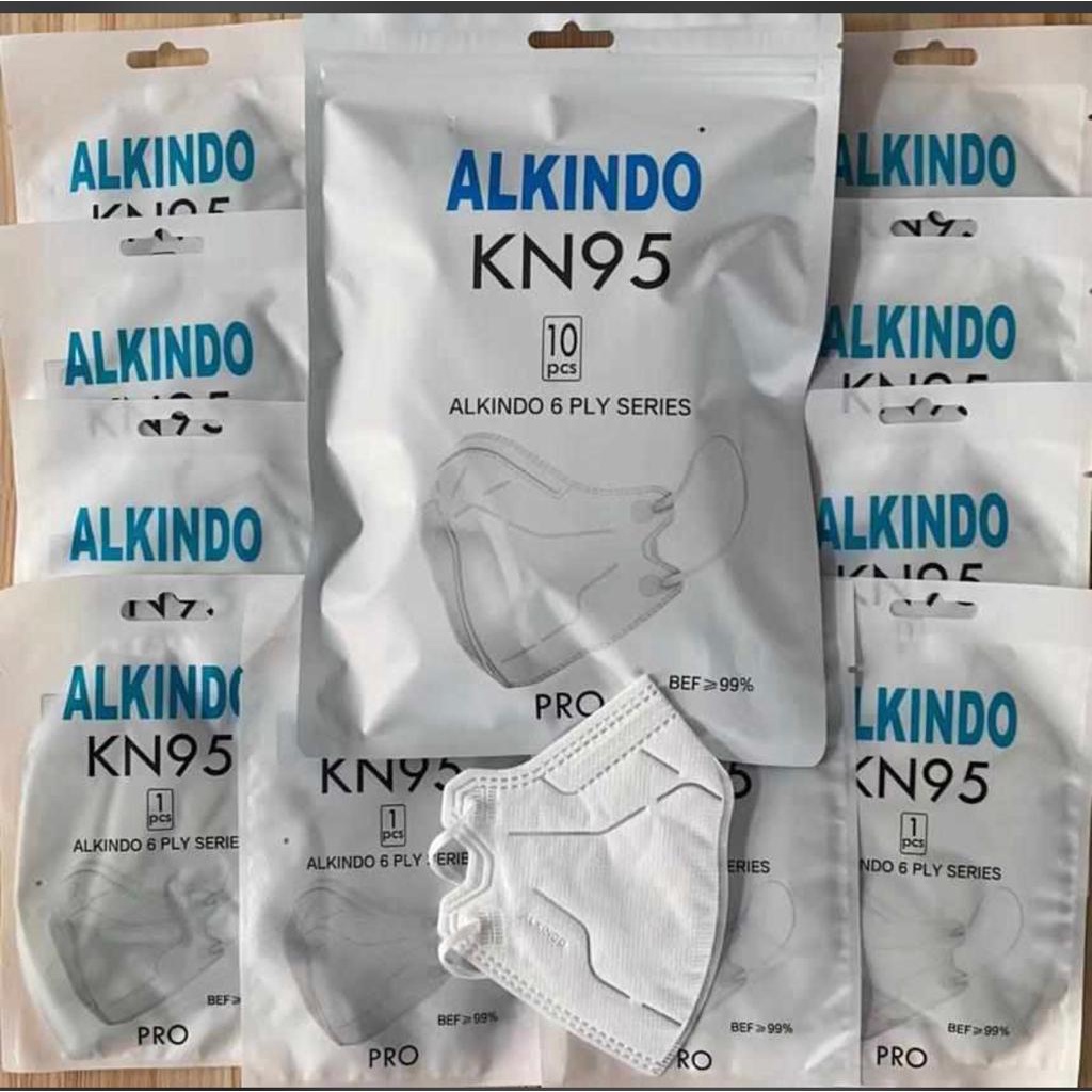 Masker KN95 Pro 6PLY Alkindo Emboss Earloop Single / Individual Pack 1 Pack Isi 10 Pcs