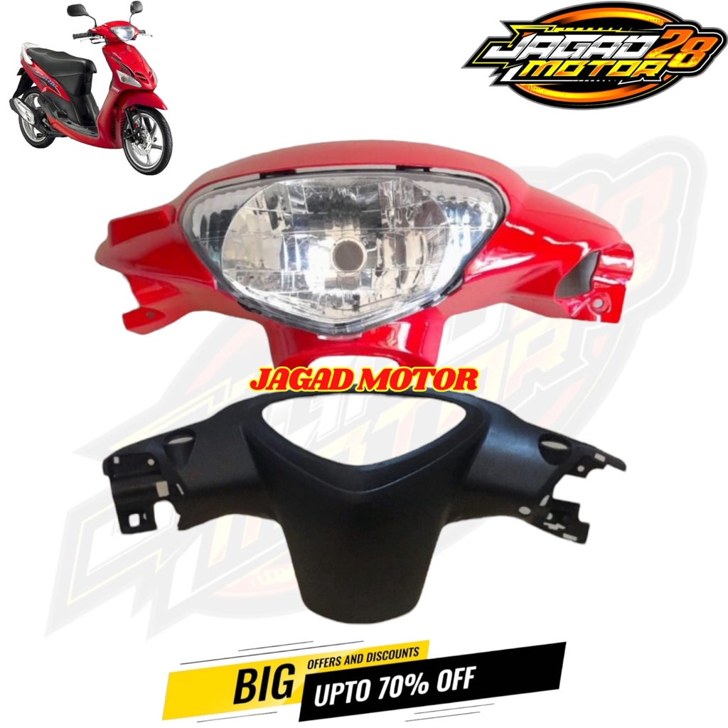 Batok Depan Belakang Mio Sporty Mio Lama Merah Cabe Lengkap dengan Lampu Reflektor Depan Set / Batok Depan Belakang Mio Sporty Merah Cabe Set Lampu Depan / Batok Kepala 1 set yamaha Mio sporty Mio lama Merah Cabe depan belakang dan lampu depan