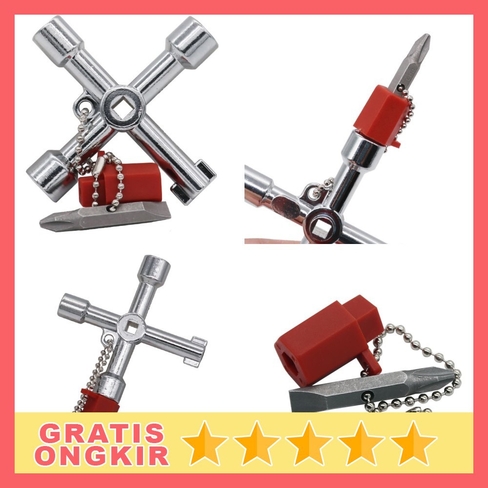 Kunci Pas Multifungsi 5 in 1 dengan Obeng Plus Minus Alat Repair Tools - Peralatan Reparasi Tukang T
