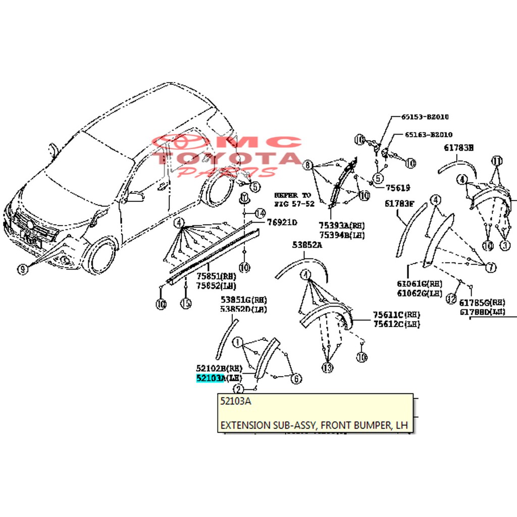 Moulding Extension Bumper Depan Kiri Rush Terios 2006-2010 52113-BZ030