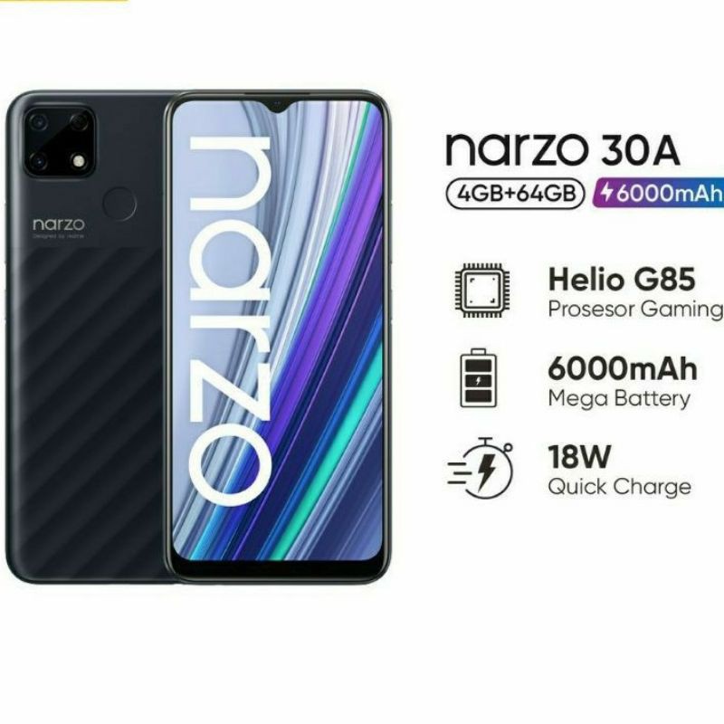 HP REALME NARZO 30A RAM 4/64 gransi remsi 1 tahun