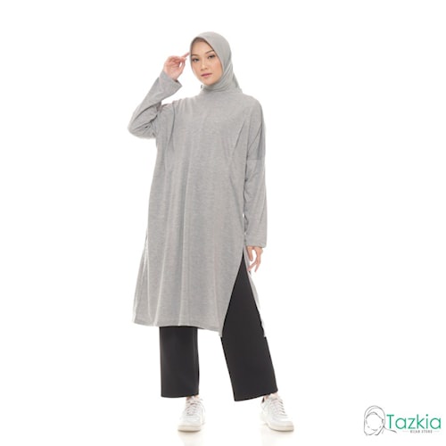 Atasan Wanita Muslim Dress Slit Midi Long Tunik Kekinian Bahan Soft Cotton 24s Premium
