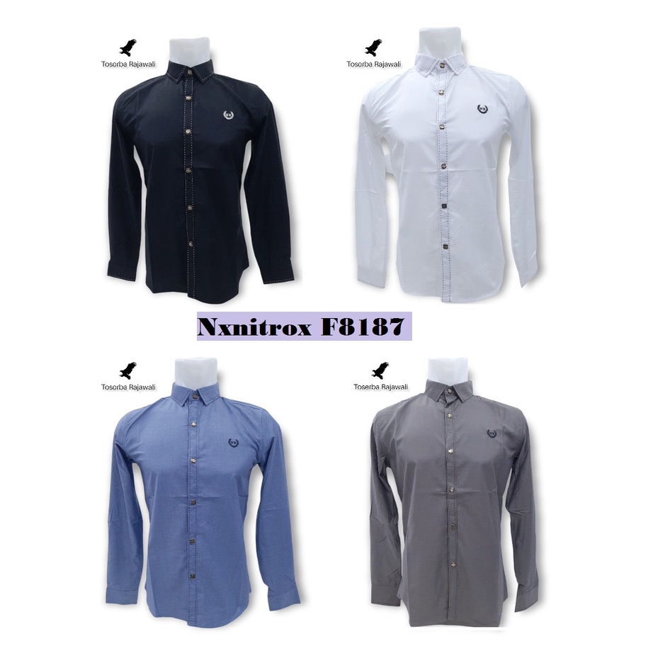 (Nxnitrox F8187) Kemeja Pria Lengan Panjang Polos Size M - XL
