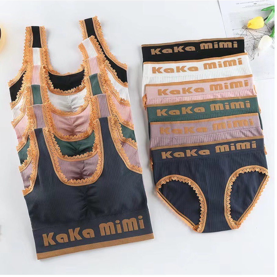 BH + CD) Set Bra dan Celana Dalam Premium Sport Tanpa Kawat Seamless Katun / Set Pakaian Dalam Bahan Lace Sexy