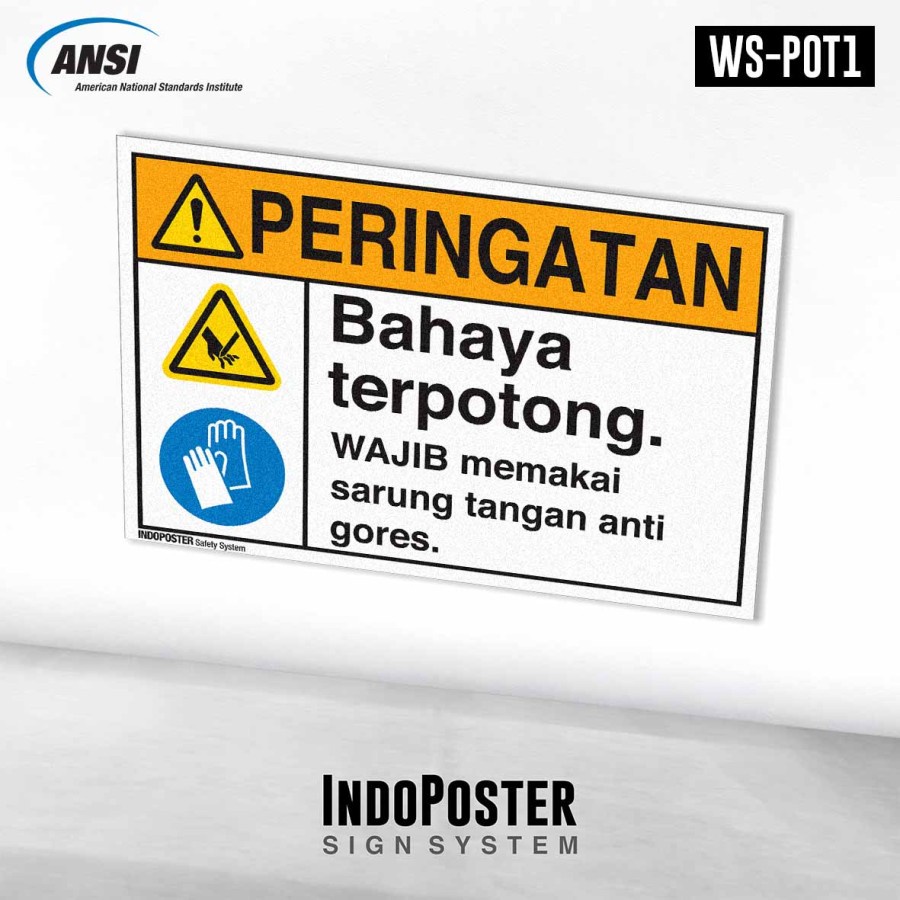 

Stiker K3 Safety Sign ANSI Bahaya Terpotong Wajib Sarung Tangan