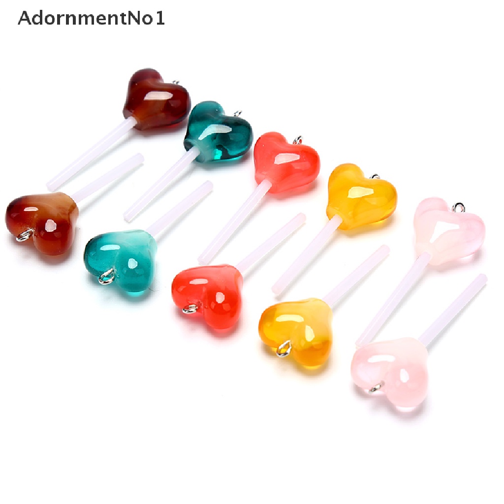 (AdornmentNo1) 10pcs / Set Liontin Resin Bentuk Lolipop / Hati Untuk Kerajinan Tangan / Perhiasan DIY