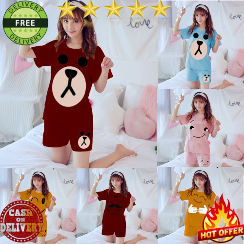 VISION ONLINE-BEAR IMUT SETELAN WANITA KEKINIAN TERBARU MURAH PENDEK KOREA BAJU TIDUR KASUAL  PIYAMA