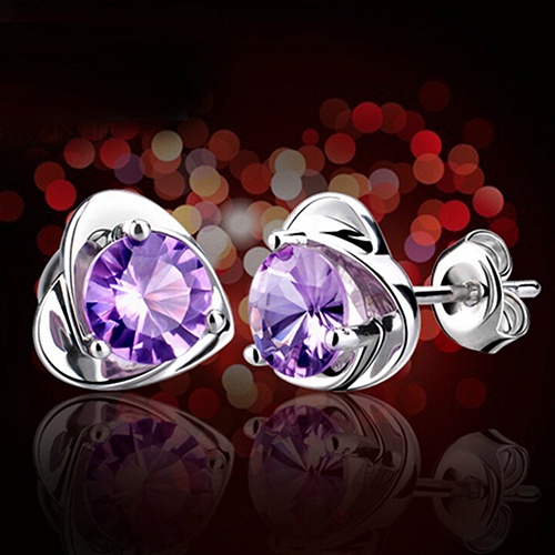 Hu Hu Hu Hu Hu Alat Bantu Pasang Kacamata♡ Anting Tusuk Motif Hati Hias Berlian Imitasi Warna Ungu Untuk Wanita