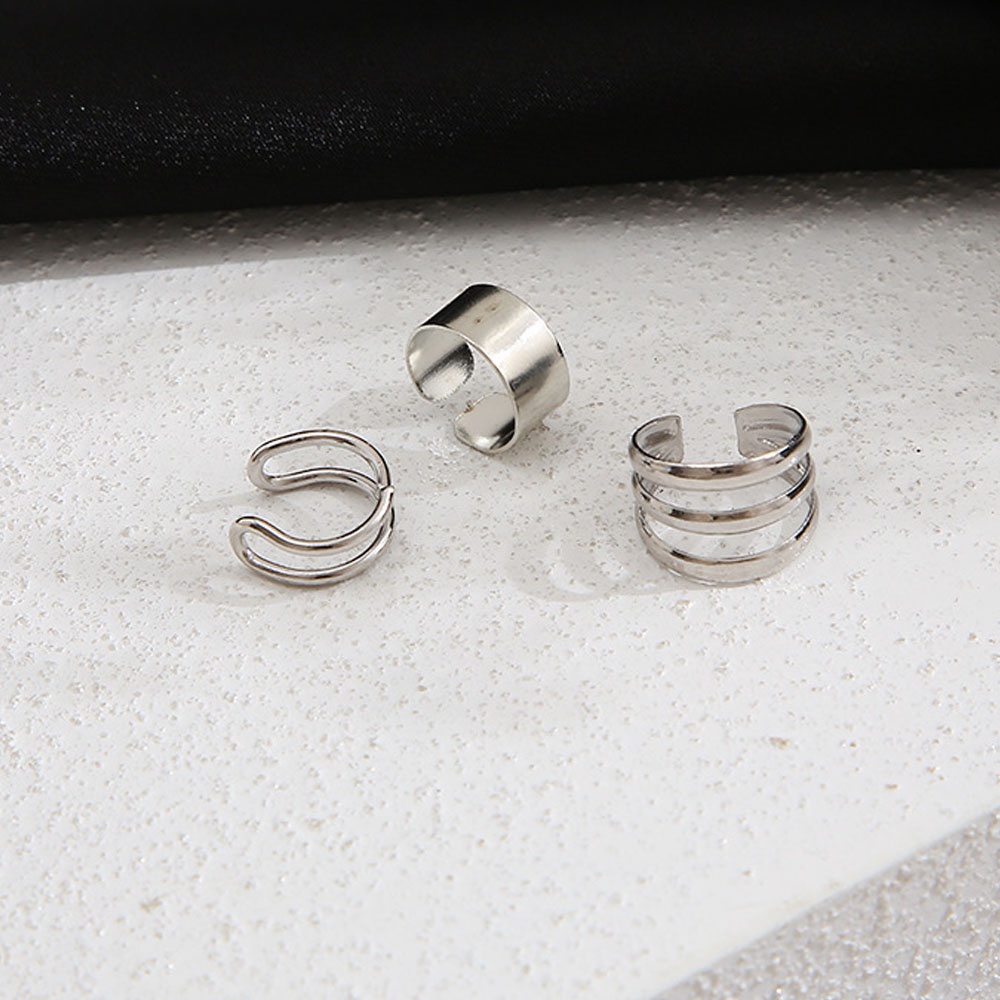 3 Pcs Anting Tindik Palsu Bahan Logam Warna Emas Perak Untuk Wanita