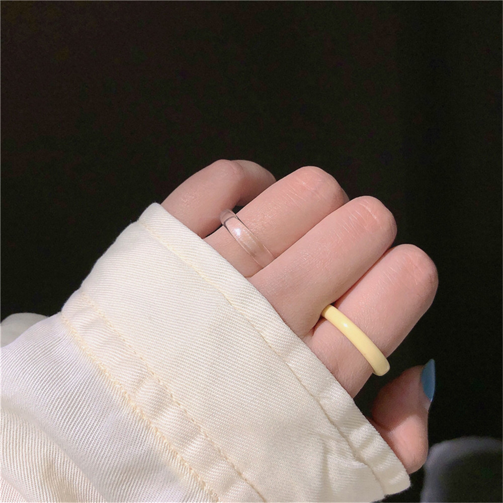 【COD Tangding】Cincin Jari Telunjuk Elastis Bahan Akrilik Warna Putih Hijau Gaya Korea