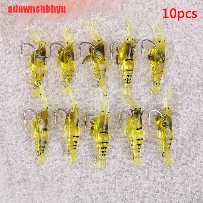 10 Pcs Umpan Pancing Soft Bait Bentuk Udang Dengan Kail