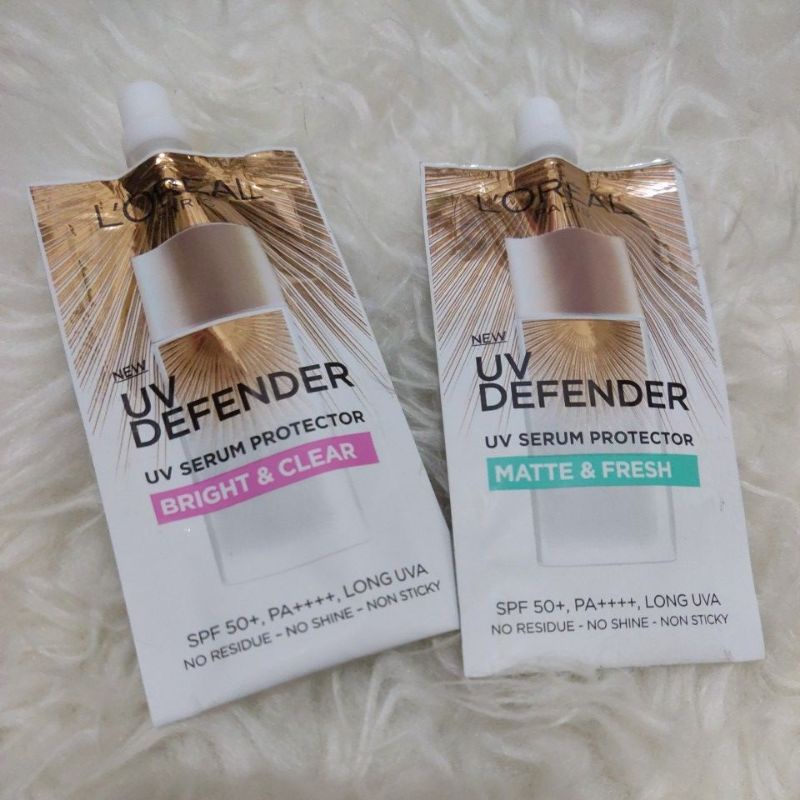 Loreal UV Defender sunscreen SPF 50+UV Serum Protector Bright & Clear / Matte & Fresh Sachet 5,5ml