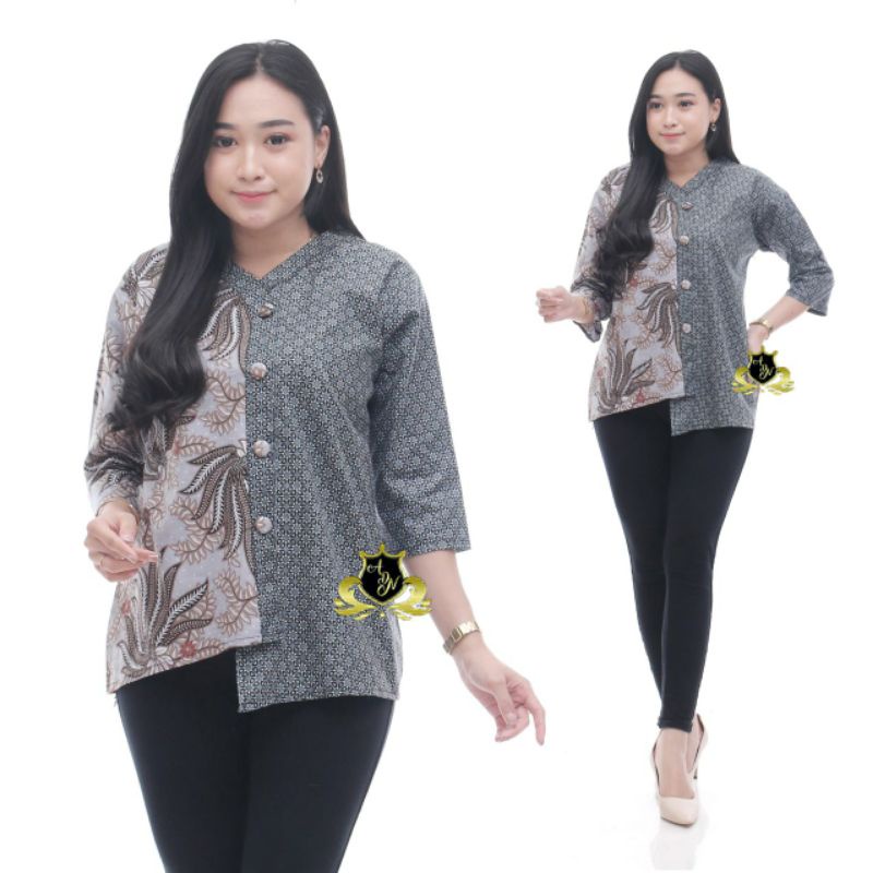 Batik wanita ASJ SA HRB026 Kenongo Kemeja Tosca Pendek-pisang abu truntum