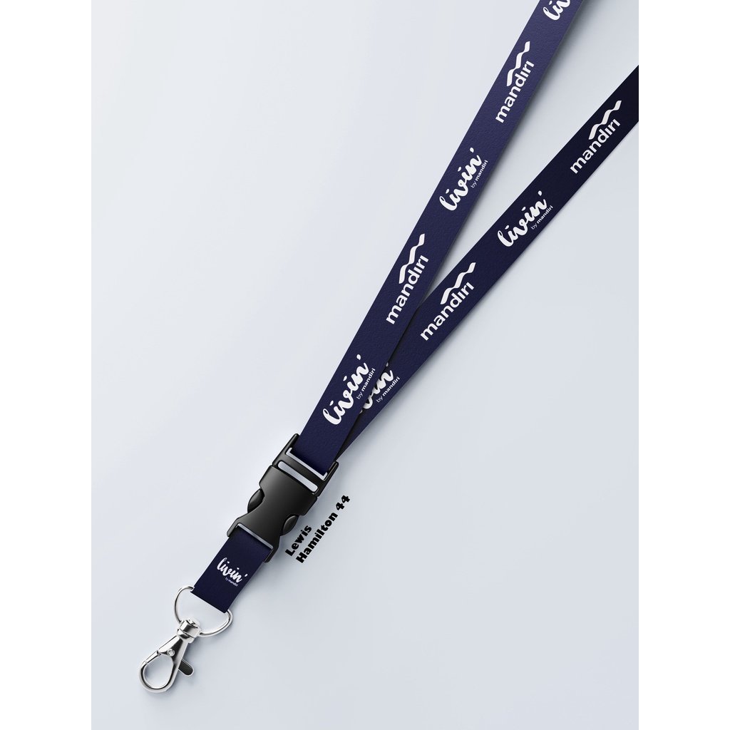 

Lanyard Logo Livin Mandiri Dua Sisi Satuan Custom Bisa Request