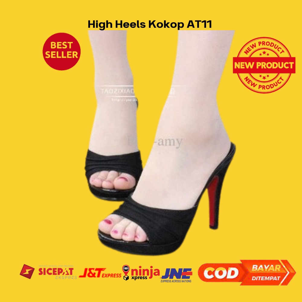 RJ Sandal Wanita High Heels Donatello Branded Terbaru Hak Tahu Import Jepit Warna Hitam Silver