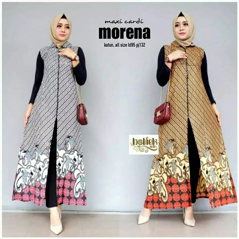 Maxi Cardi Morena Batik Wanita Panjang Syari Abu Cokelat Premium Kondangan