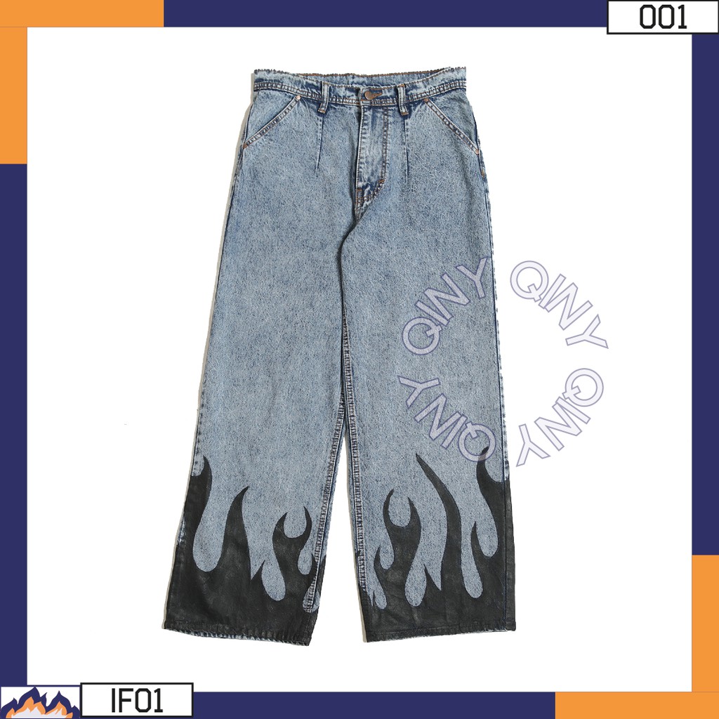 INFERNO PREMIUM LOOSE JEANS — //Celana kulot Jeans Painted Api Fire//
