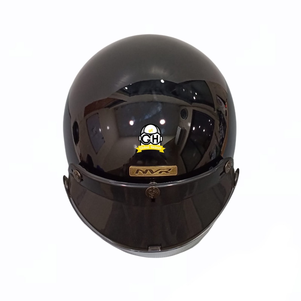 Helm Retro List Chrome Hitam Helm Bogo Half Face SNI Free Kaca Flat