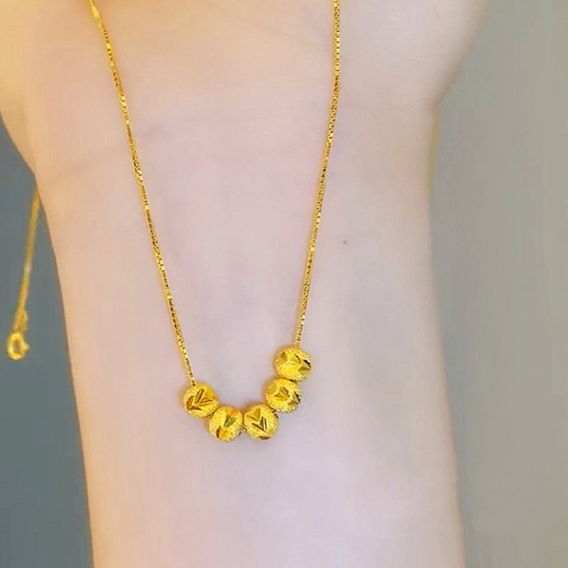 Kalung Titanium Wanita Anti Karat 18k Emas Lucky Premium simple Manik Liontin necklace