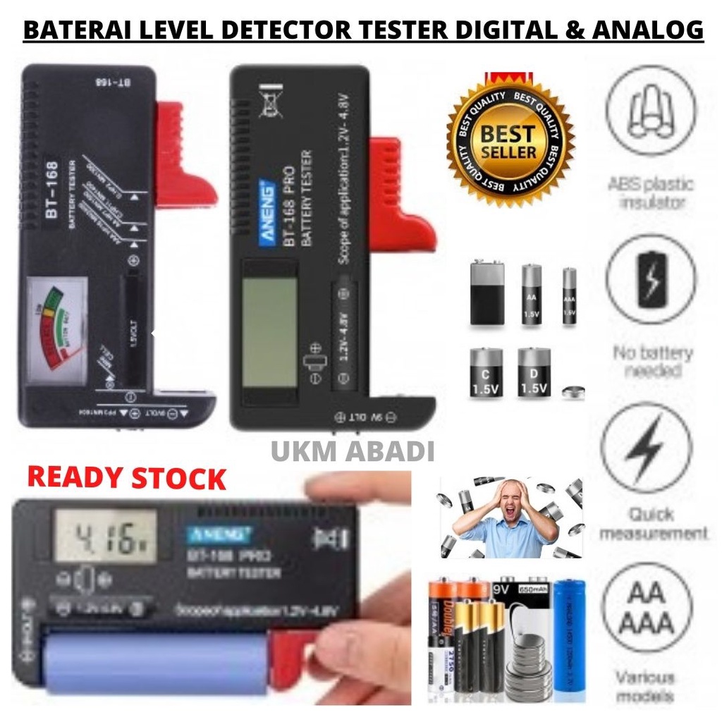 Alat Cek Tester Isi Baterai Level Detector Digital Dan Manual Display Analog 18650 AA AAA 111107