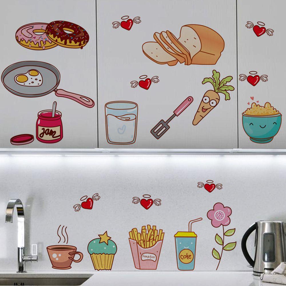 Populer Kartun Stiker Makanan Peralatan Removable Kamar Anak Masakan Lemari Memasak Mural