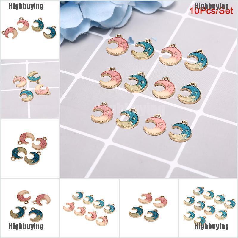 Hbid Glory 10Pcs / Set Liontin Enamel Bentuk Bulan / Bintang Untuk Membuat Perhiasan DIY