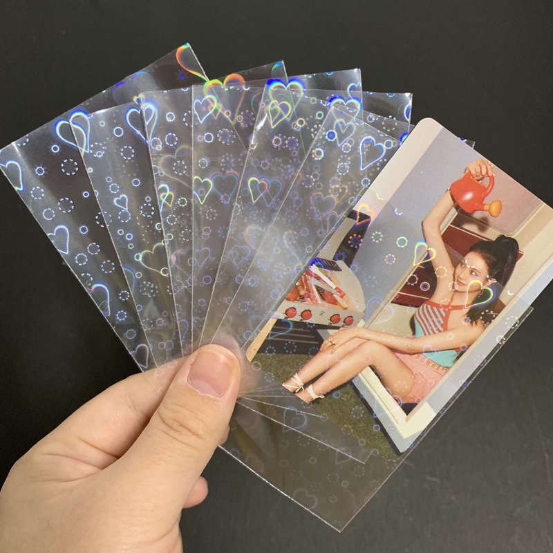 50pcs Laser Heart Card Sleeves Toploader Protector Unseal Inner Sleeves Photocard Holographic Film Sleeve